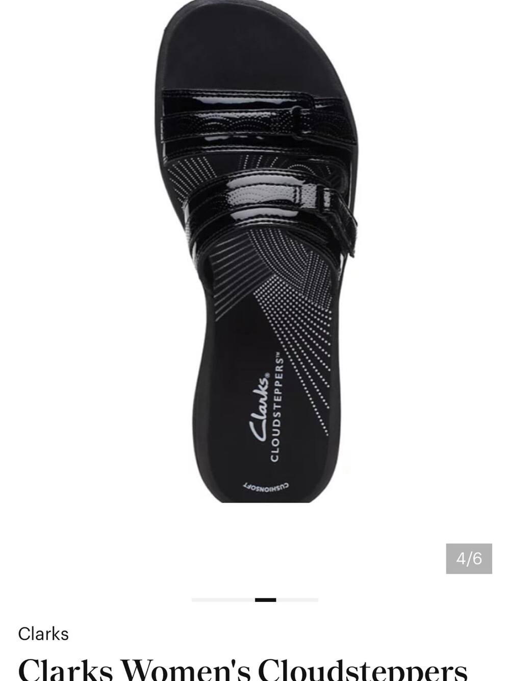 Clarks Black Patent Cloudsteppers Two-Strap Slide Sandals